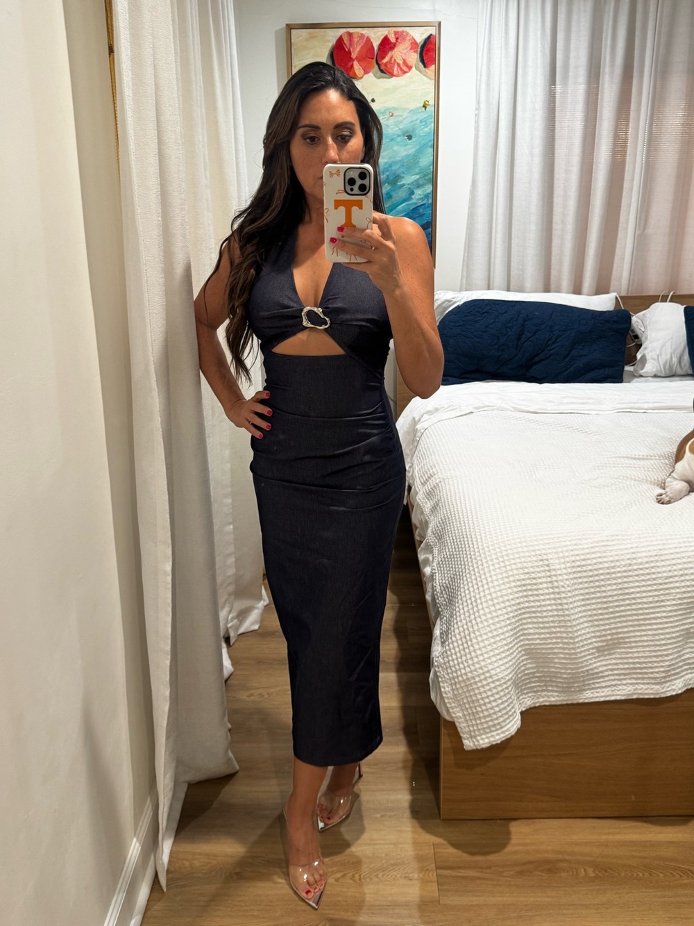 Zara Navy Cutout Midi Skirt Dress with Ring Detail